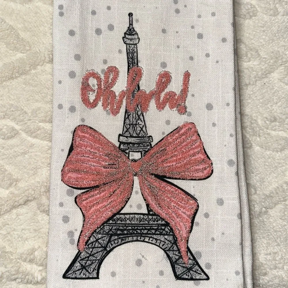 with LOVE Pink Ivory Black Metallic PARIS Eiffel Tower Cotton Kitchen Towel Set
